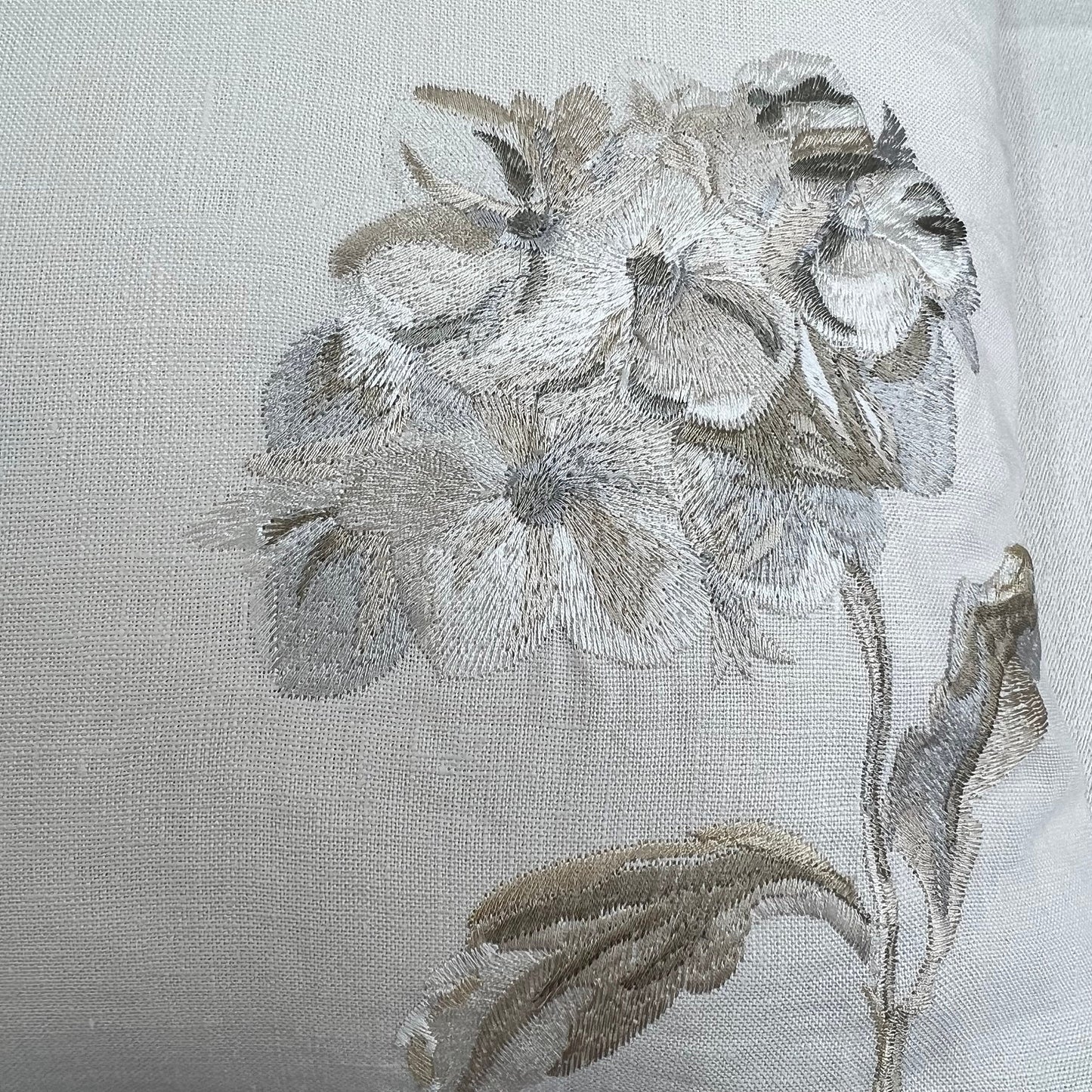 Jane Churchill Luxury Designer Cream Linen Embroidered Floral Fabric Cushion Pillow Cover