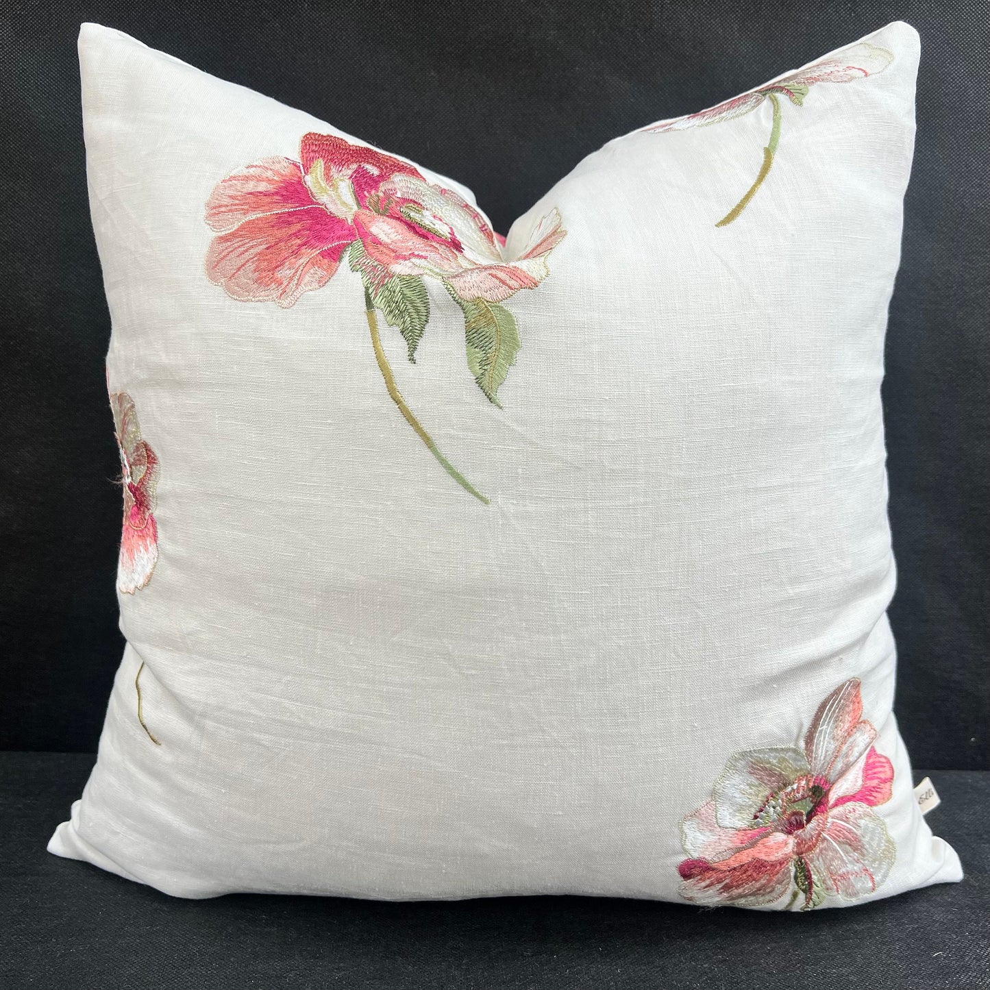 Jane Churchill Embroidered Floral Cream Double Sided Linen Cushion Pillow Throw Cover