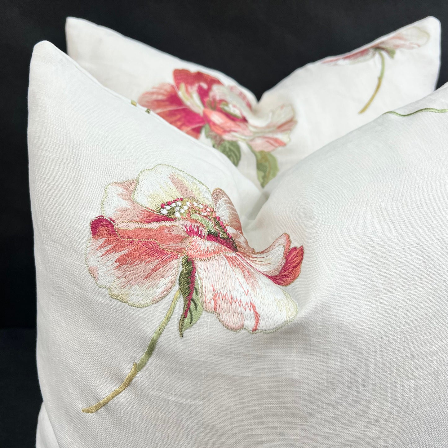 Jane Churchill Embroidered Floral Cream Double Sided Linen Cushion Pillow Throw Cover