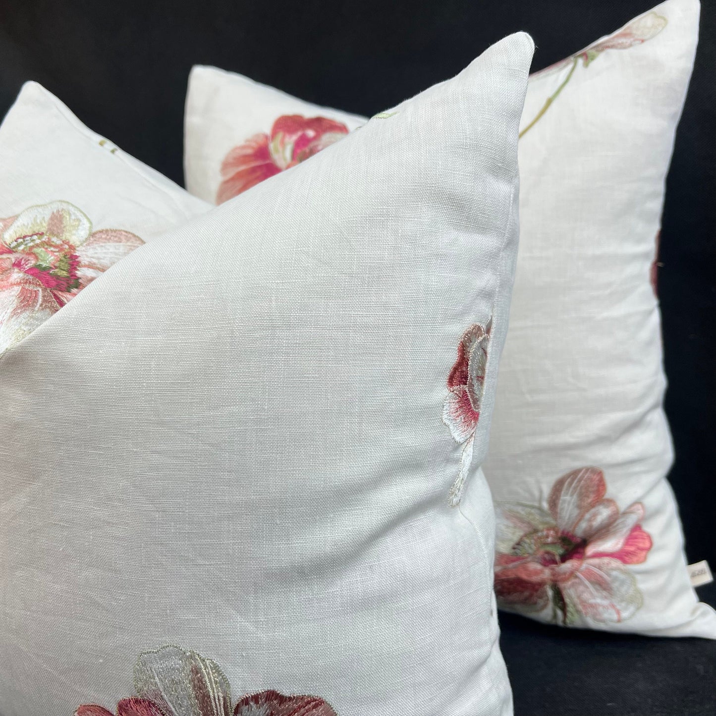 Jane Churchill Embroidered Floral Cream Double Sided Linen Cushion Pillow Throw Cover