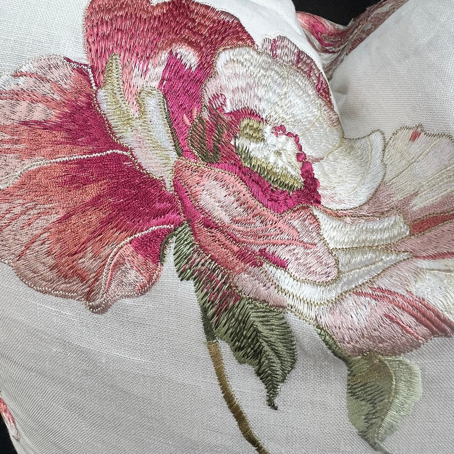 Jane Churchill Embroidered Floral Cream Double Sided Linen Cushion Pillow Throw Cover