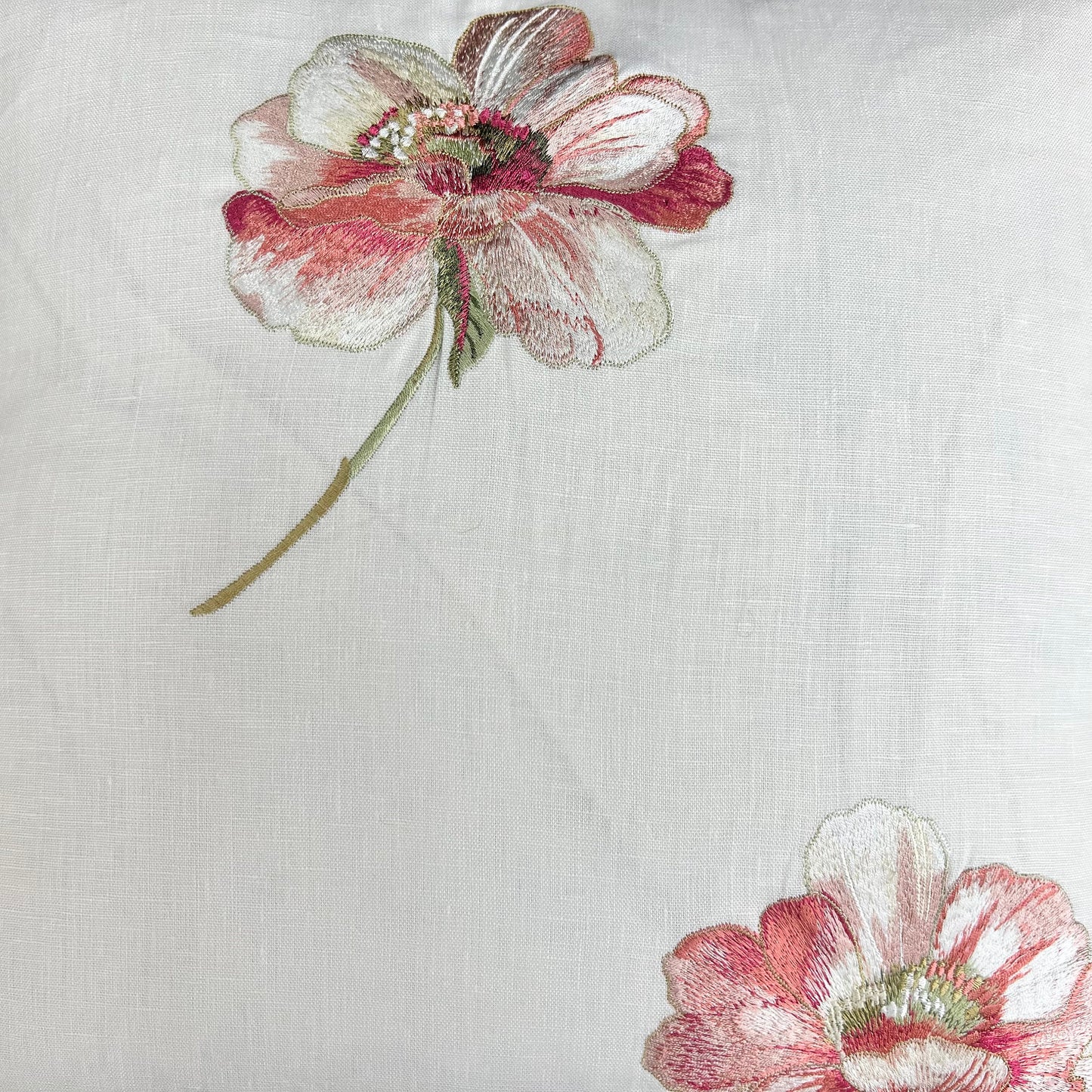 Jane Churchill Embroidered Floral Cream Double Sided Linen Cushion Pillow Throw Cover