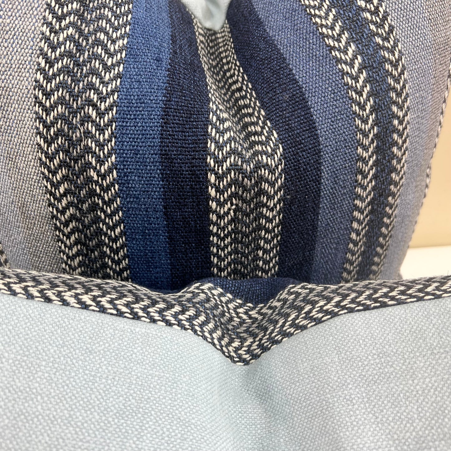 William Yeoward Striped Blue Grey Weave Fabric Cushion Pillow Cover