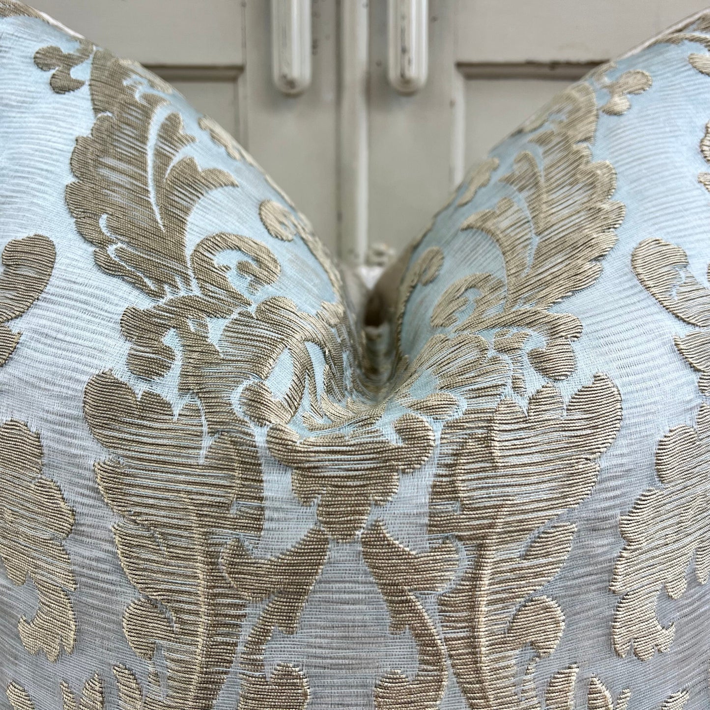 Colefax and Fowler Luxury Designer Cantinella Duck Egg and Gold Brocade Cushion Sofa Throw Pillow