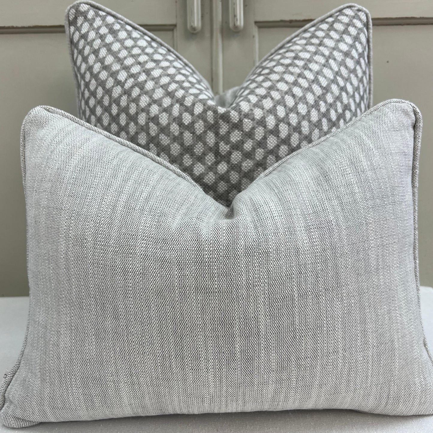 Fermoie Wicker Luxury Designer Decorative Grey Beige Linen Cushion Pillow Throw Cover