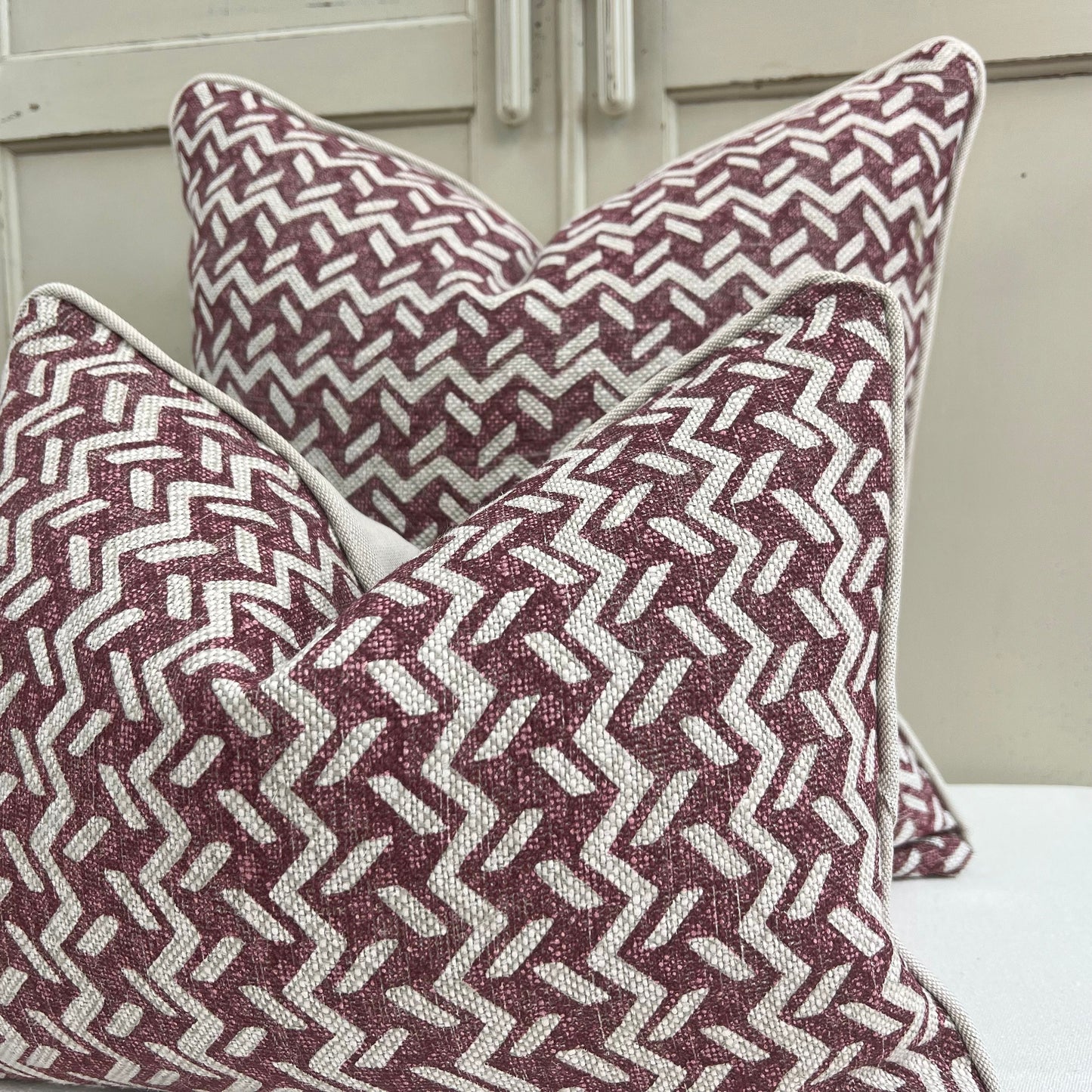 Cushions Made In Fermoie Chiltern Luxury Designer Decorative Neutral Burgundy Linen Cushion Pillow Throw Cover