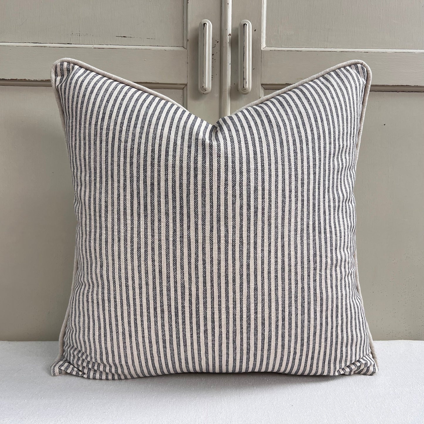 Cushions Made In Fermoie Luxury Designer Hertford Stripe Grey Neutral Cotton Cushion Pillow Throw Cover