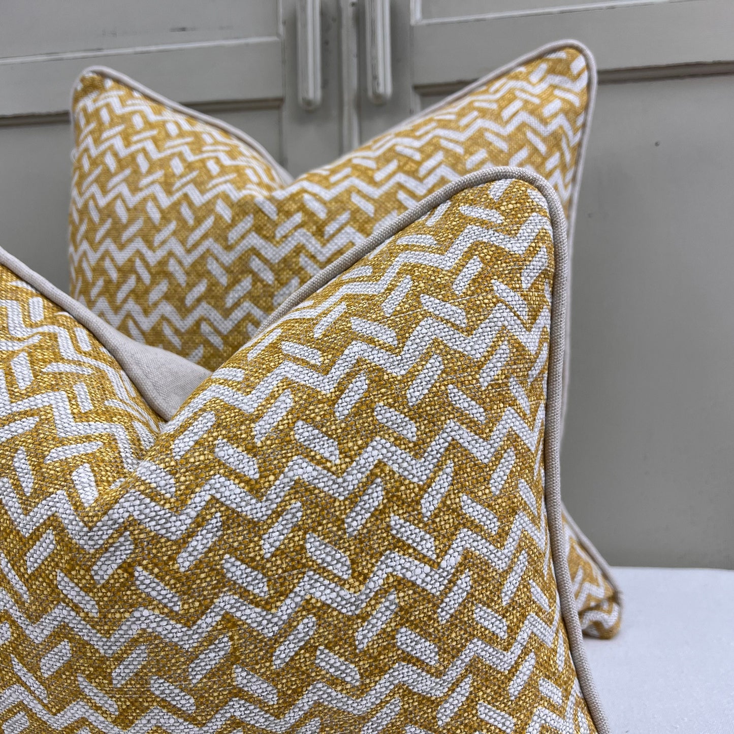 Cushions Made In Fermoie Chiltern Luxury Designer Decorative Neutral Yellow Linen Cushion Pillow Throw Cover