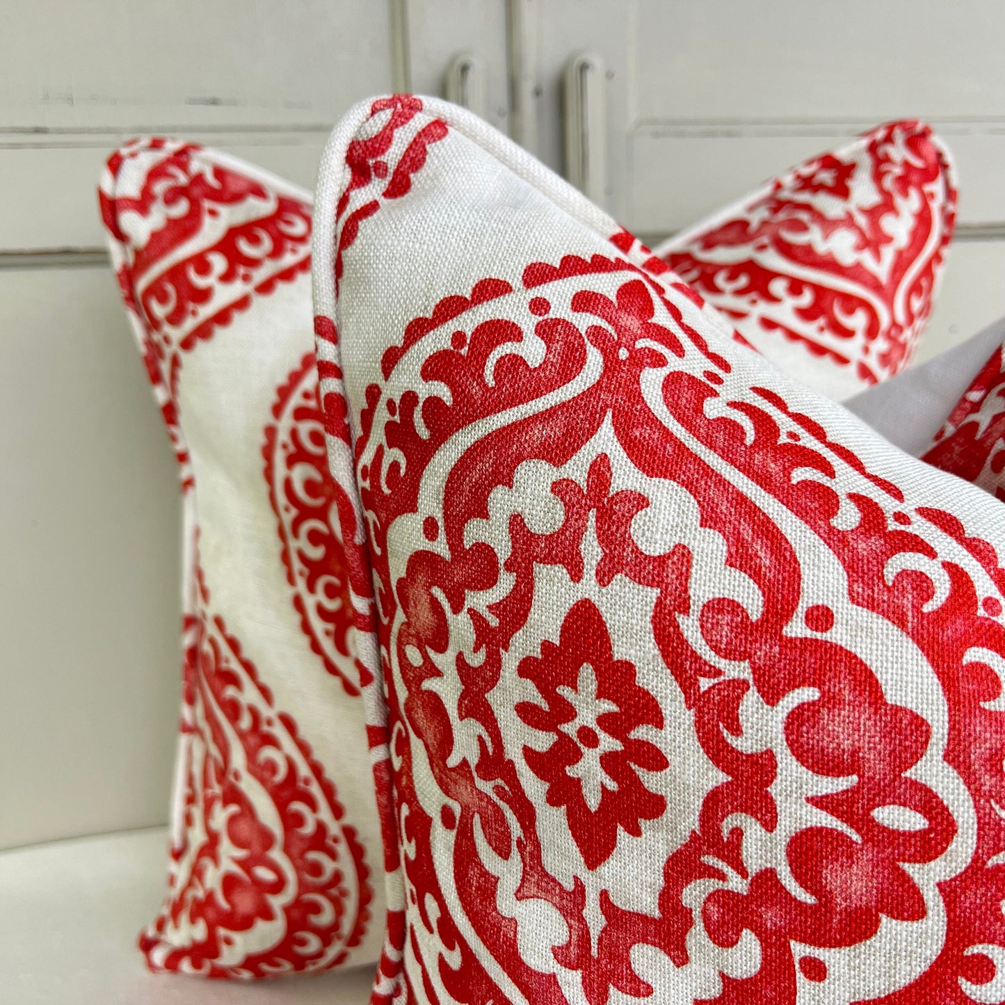 Jane Churchill Blakewater Designer Linen Red Fabric Sofa Cushion Pillow Cover Throw
