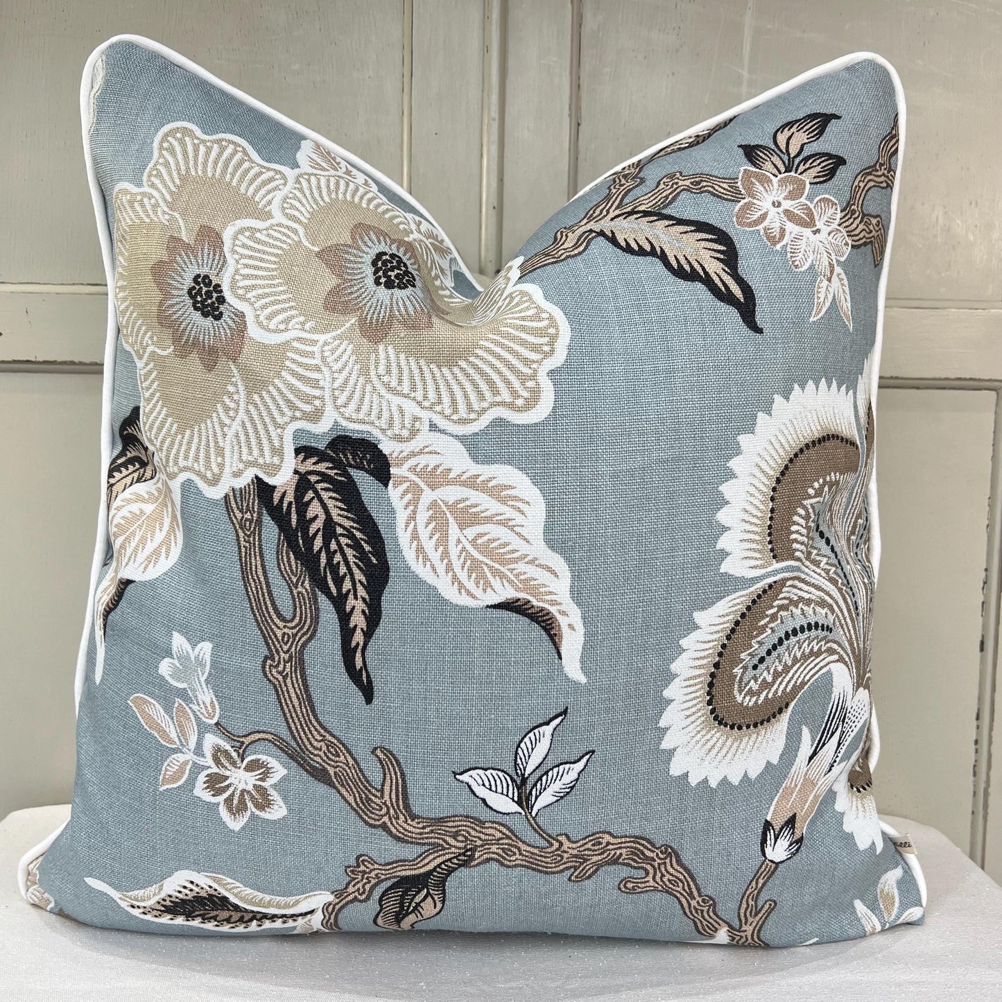 Schumacher Luxury Designer Hothouse Flowers Pale Blue Cushion Pillow Cover