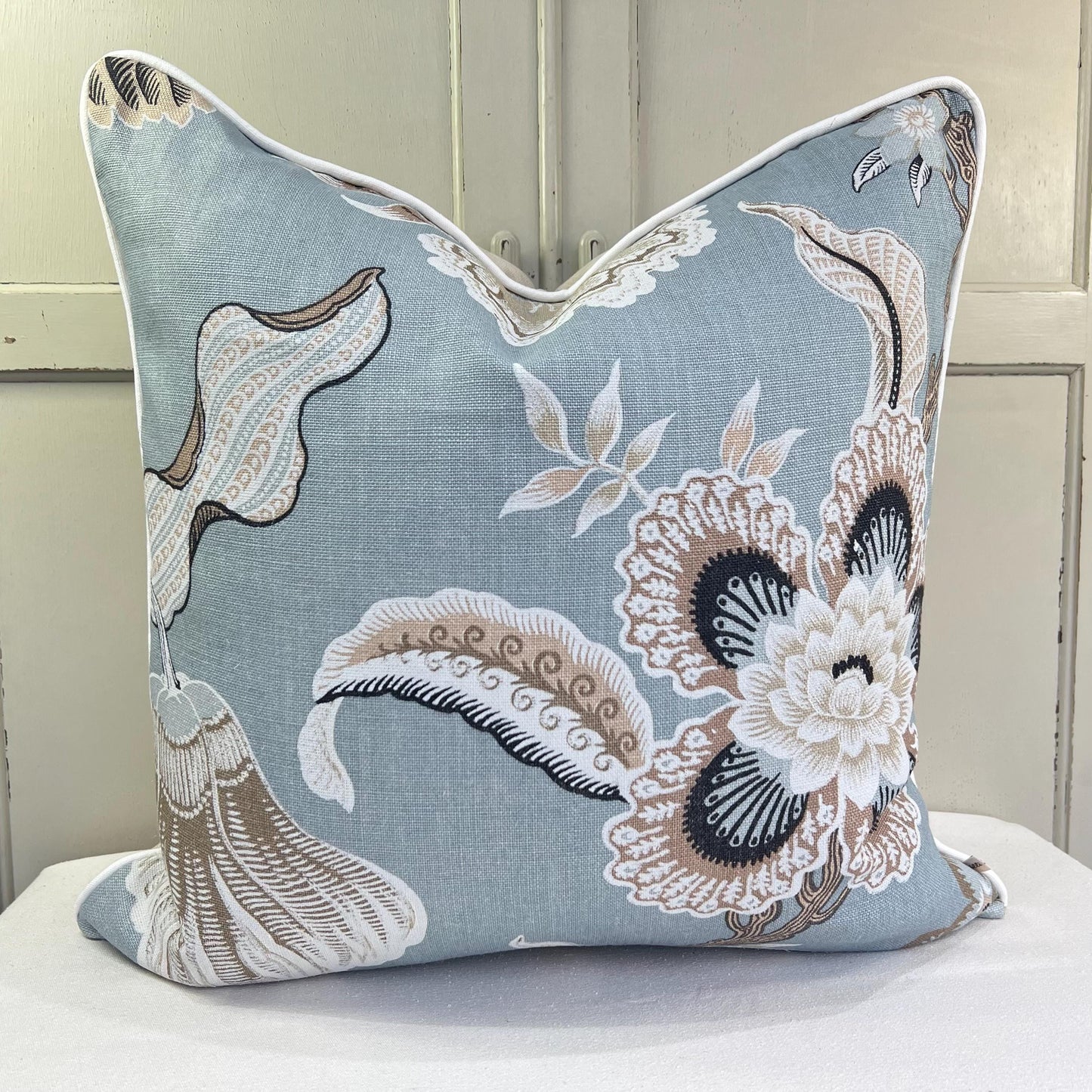 Schumacher Luxury Designer Hothouse Flowers Pale Blue Cushion Pillow Cover