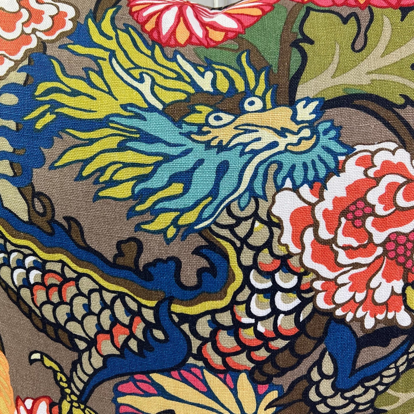 Schumacher Chaing Mai Dragon Double Sided Mocha Cushion Sofa Throw Pillow Cover