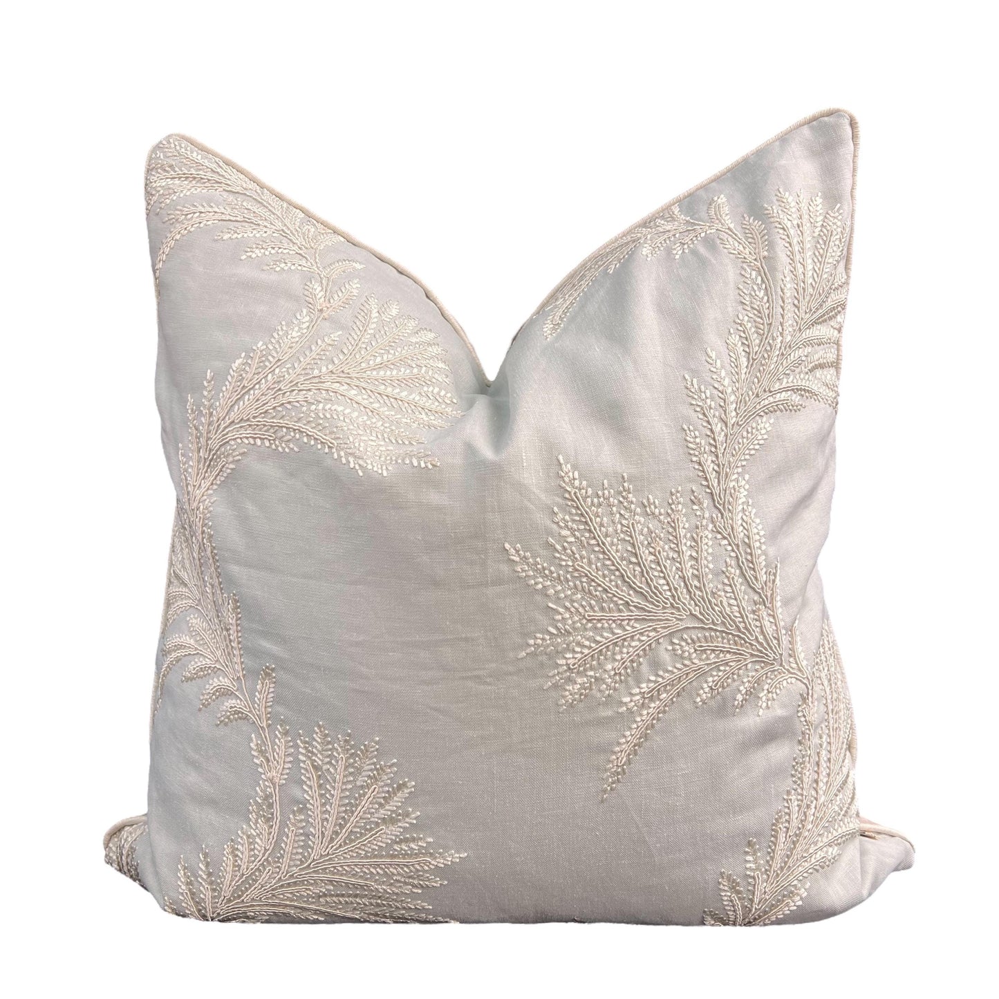 Colefax and Fowler Lavinia Luxury Designer Embroidered Pale Blue Neutral Cushion Pillow Cover