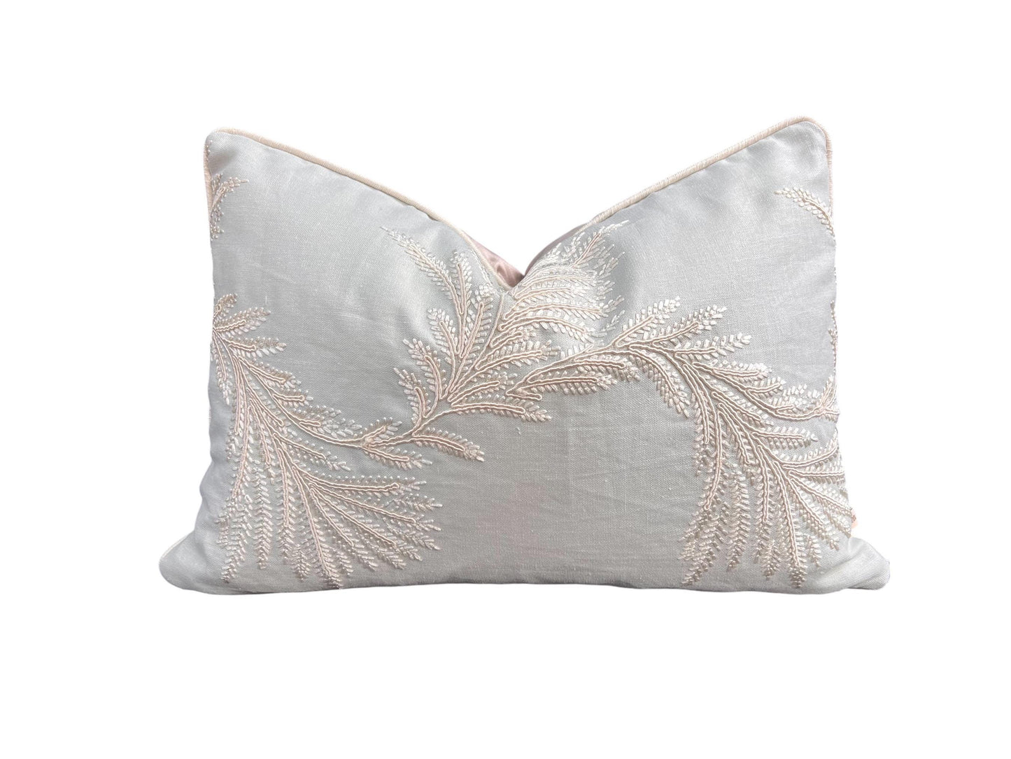 Colefax and Fowler Lavinia Luxury Designer Embroidered Pale Blue Neutral Cushion Pillow Cover