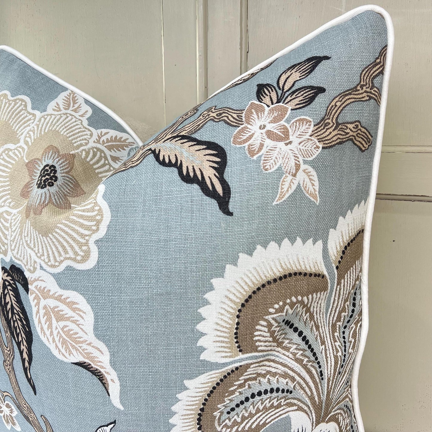 Schumacher Luxury Designer Hothouse Flowers Pale Blue Cushion Pillow Cover