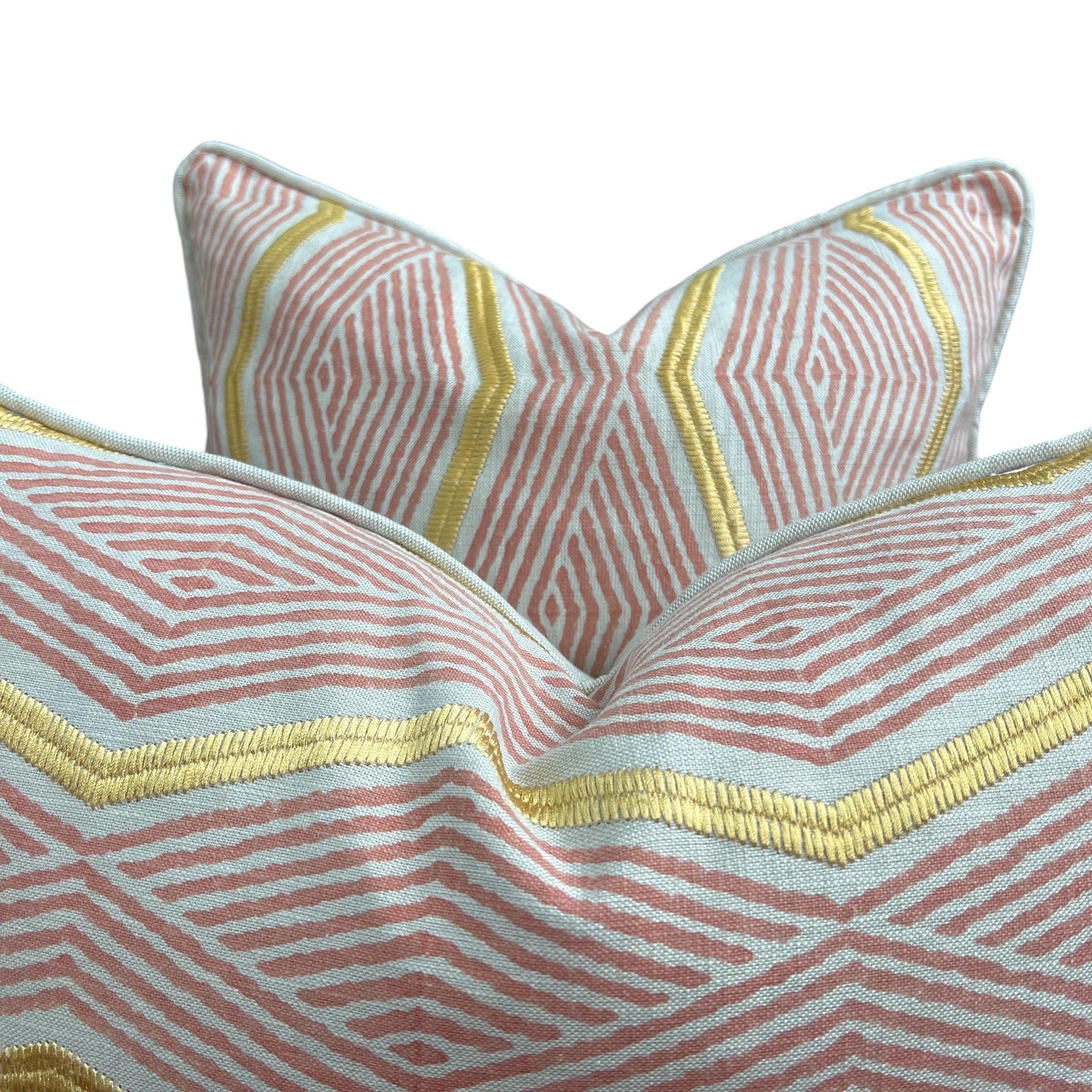 Jane Churchill Zhiri Embroidered Zig Zag Coral Gold Contemporary Cushion Cover