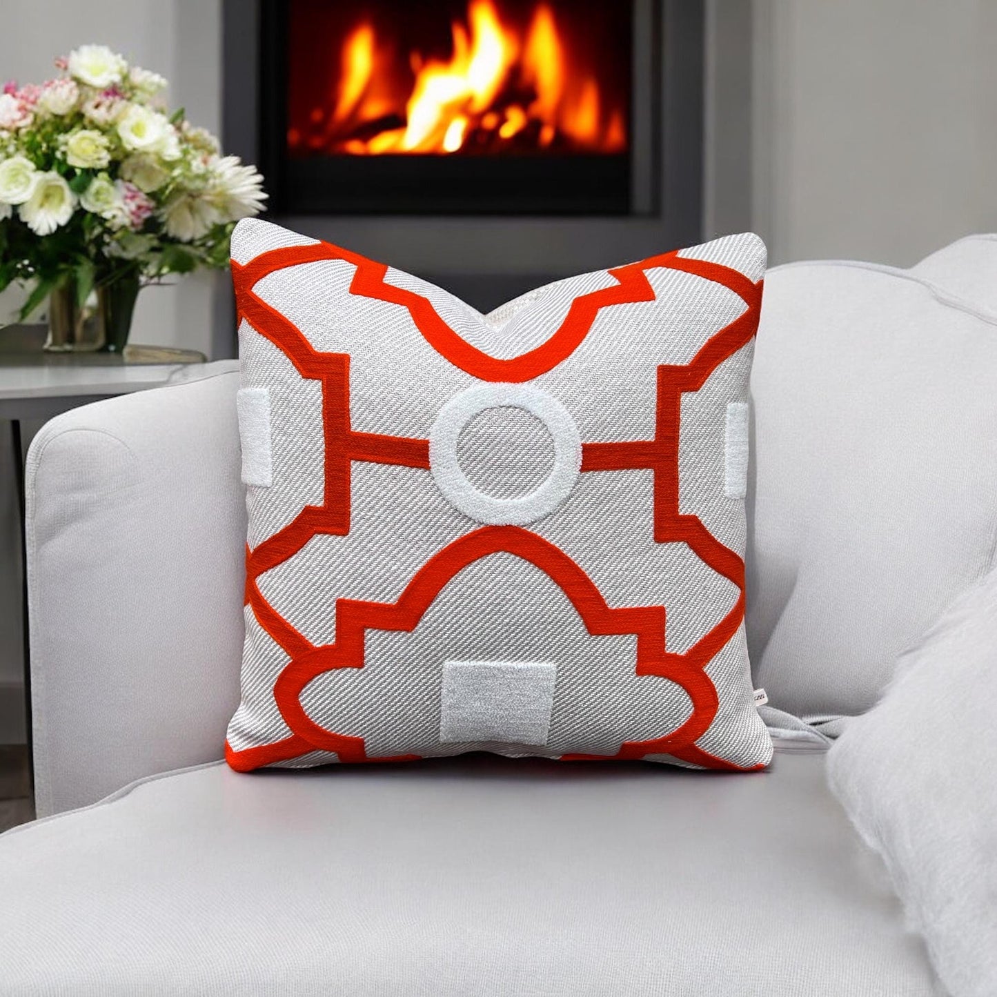 Luxury Designer Manuel Canovas Tanvi Orange Embroidery Textured Cushion Pillow Cover