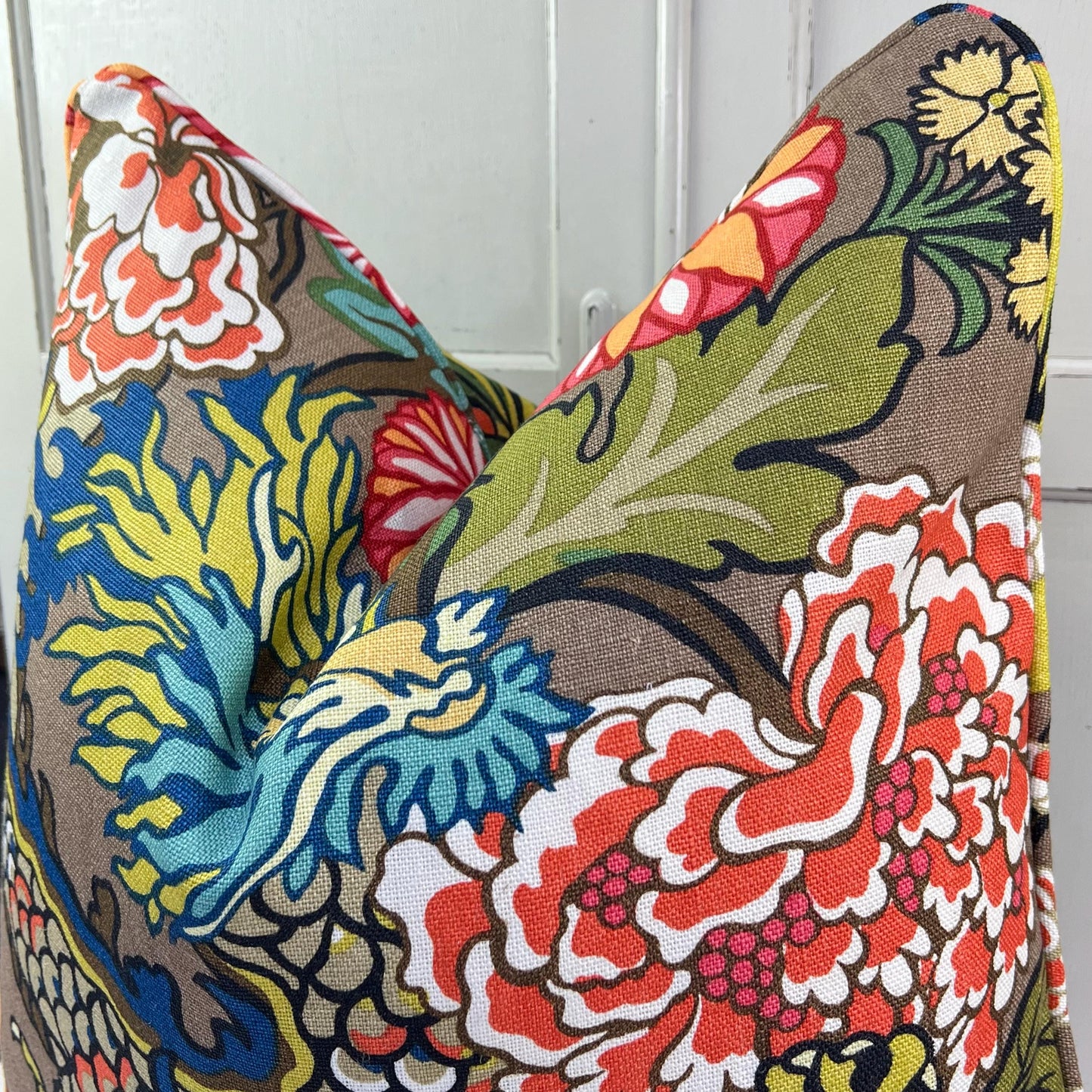 Schumacher Chaing Mai Dragon Double Sided Mocha Cushion Sofa Throw Pillow Cover