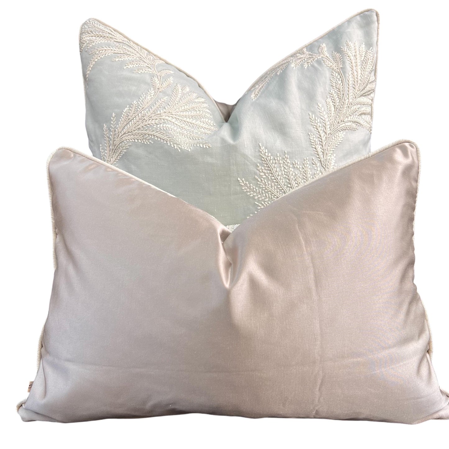 Colefax and Fowler Lavinia Luxury Designer Embroidered Pale Blue Neutral Cushion Pillow Cover