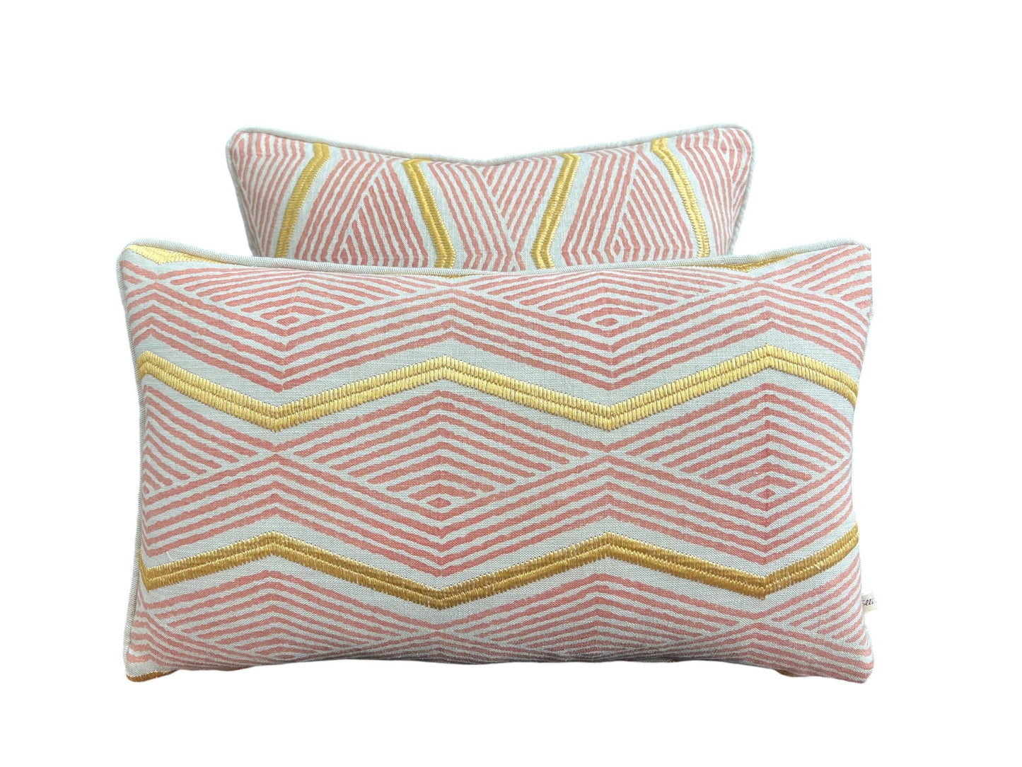 Jane Churchill Zhiri Embroidered Zig Zag Coral Gold Contemporary Cushion Cover