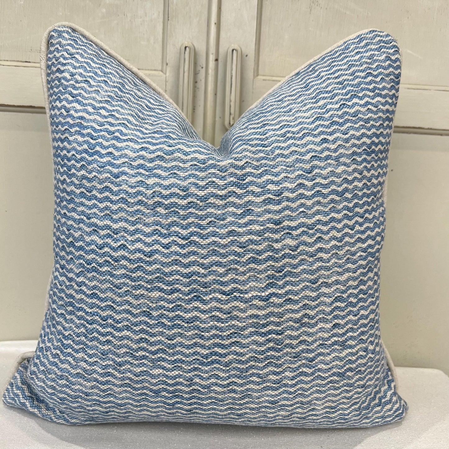 Cushions Made In Fermoie Popple Luxury Designer Decorative Mid Blue Neutral Linen Cushion Pillow Throw Cover