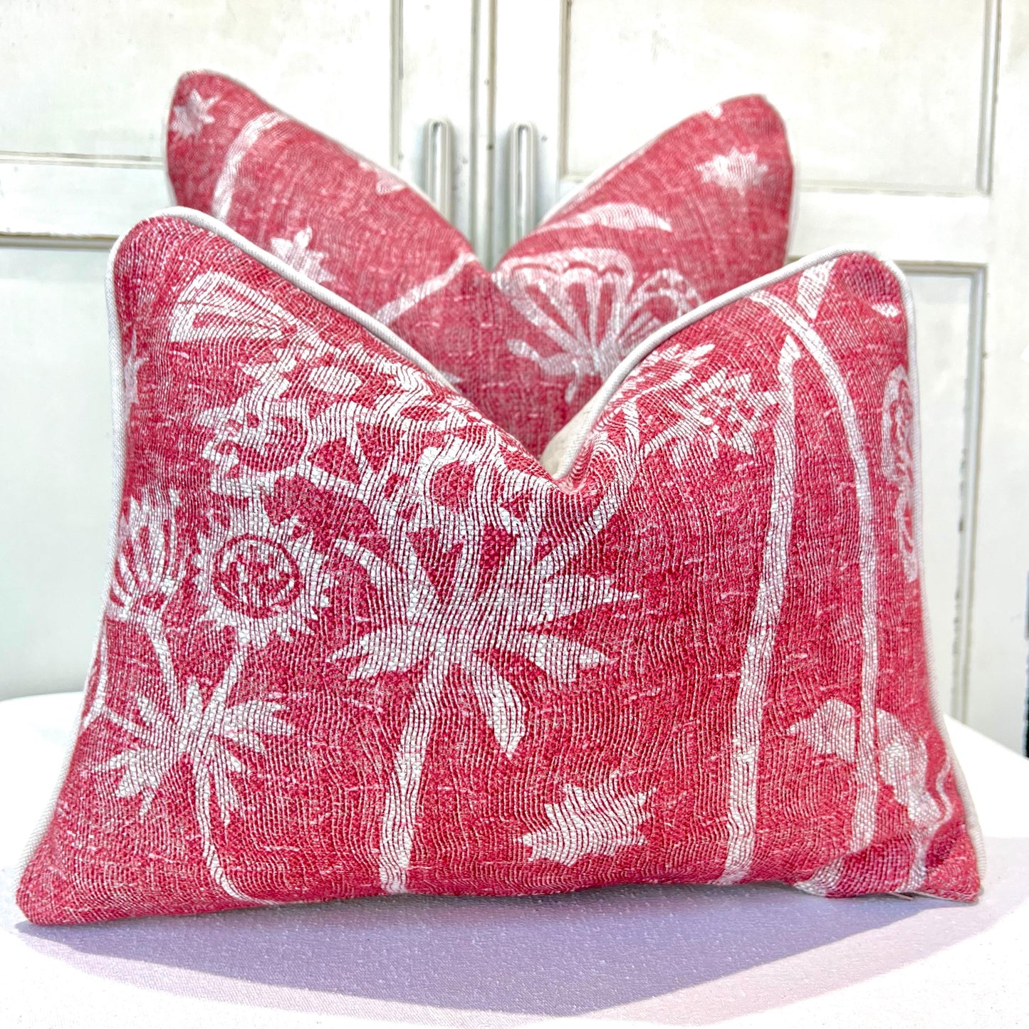 Cushions Made In Fermoie Luxury Designer Astrea Floral Raspberry Red Cushion Pillow Throw Cover