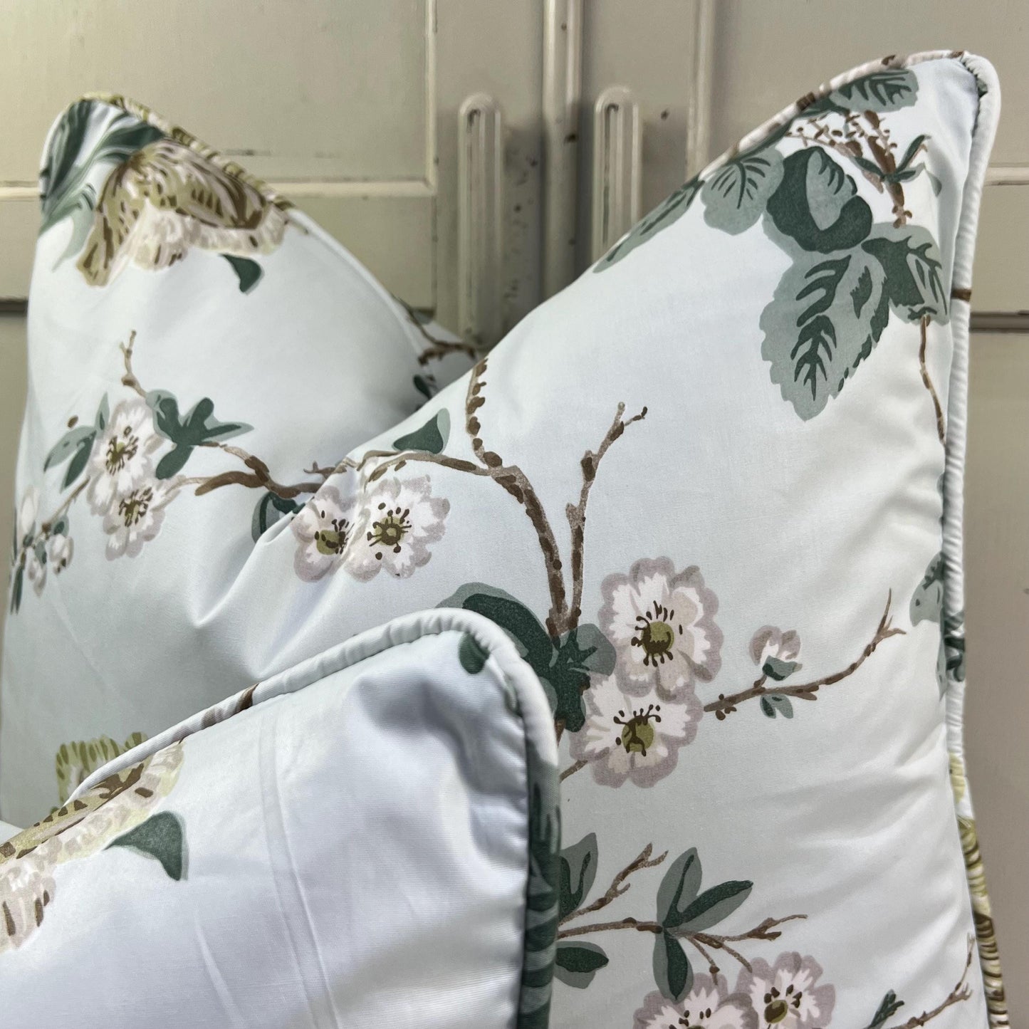 Schumacher Luxury Designer "Betty Chintz" Floral Celadon Blue Cushion Pillow Sofa Cover