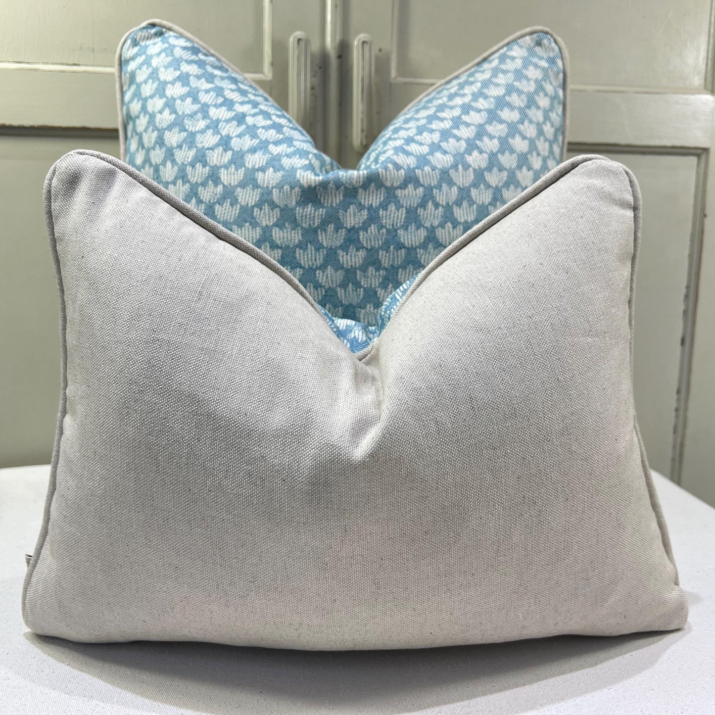 Cushions Made In Fermoie Eythorne Luxury Designer Decorative Blue Neutral Cotton Cushion Pillow Throw Cover