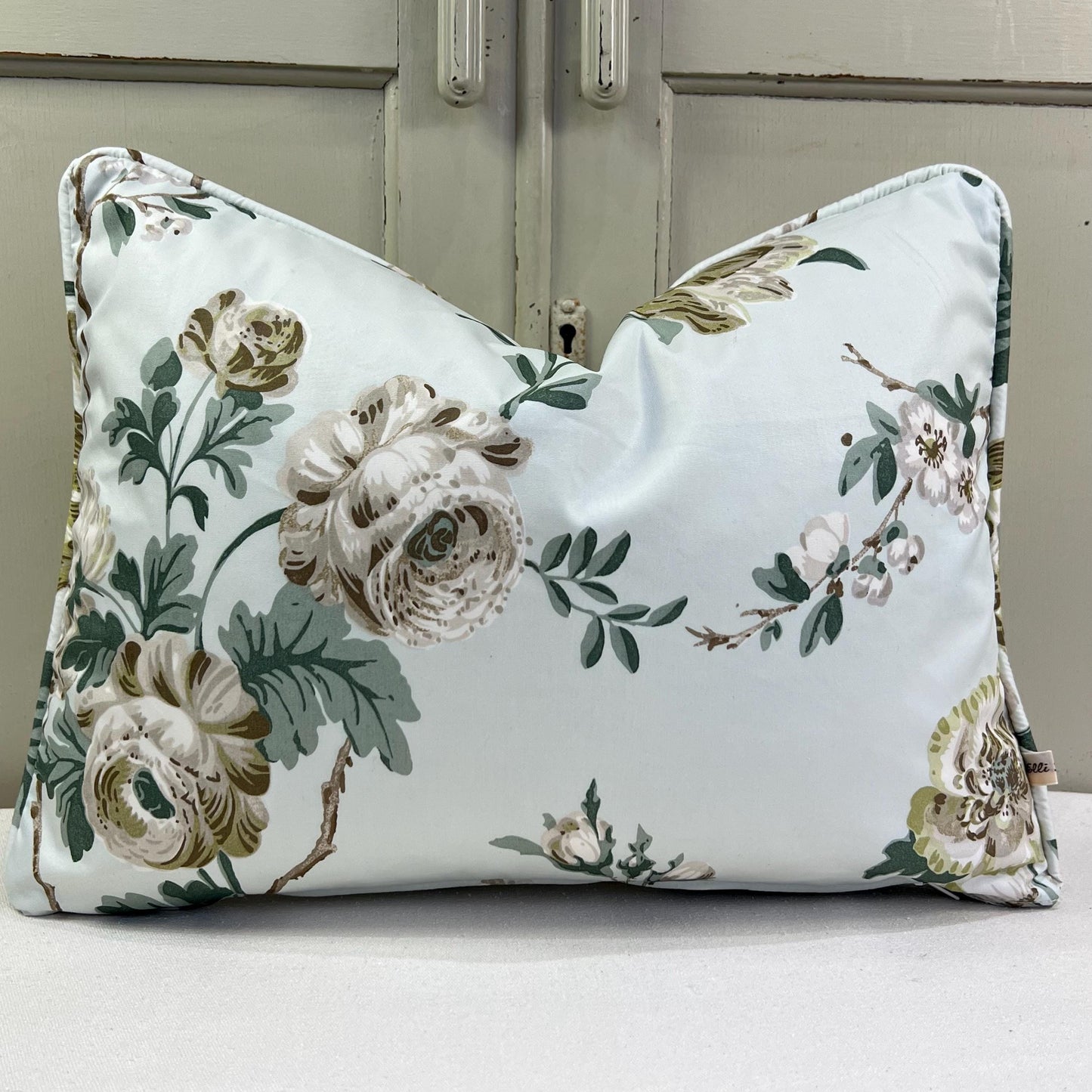 Schumacher Luxury Designer "Betty Chintz" Floral Celadon Blue Cushion Pillow Sofa Cover