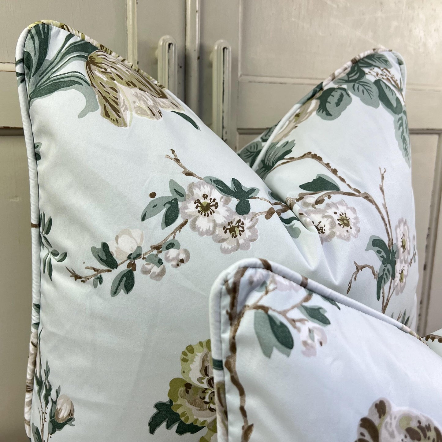 Schumacher Luxury Designer "Betty Chintz" Floral Celadon Blue Cushion Pillow Sofa Cover