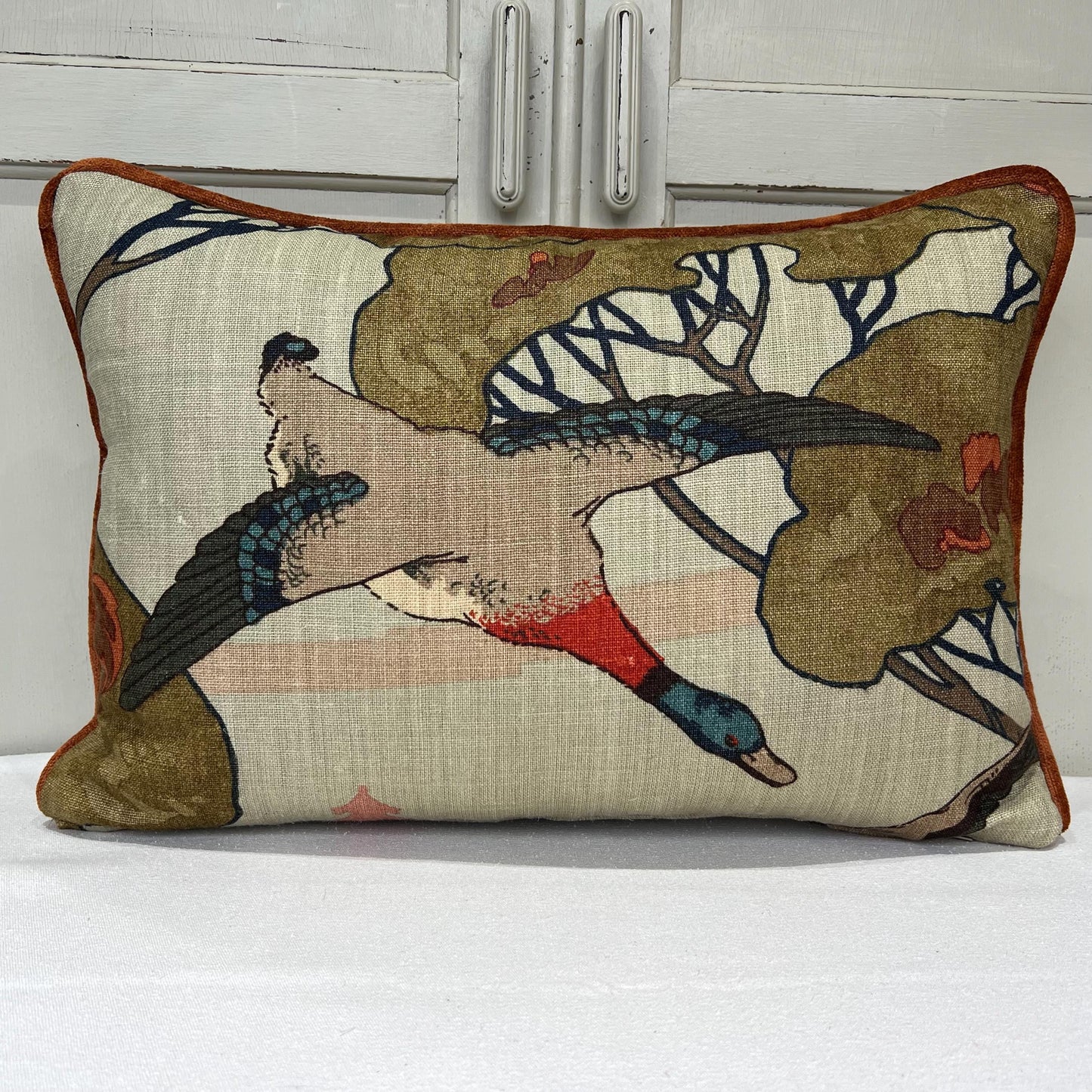 Mulberry Flying Ducks Sky Moss Luxury Designer Decorative Lumbar Cushion Pillow Cover