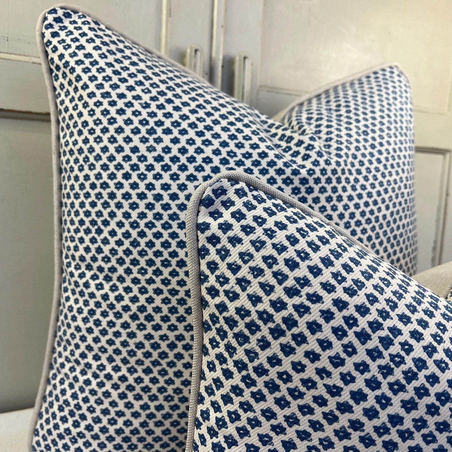 Cushions Made In Fermoie Marden Luxury Designer Decorative Blue Cream Cotton Cushion Pillow Throw Cover