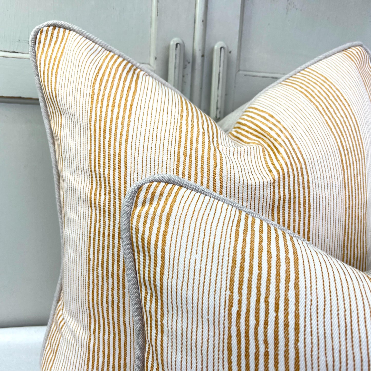 Cushions Made In Fermoie Luxury Designer Yellow Ticking Neutral Cotton Cushion Pillow Throw Cover