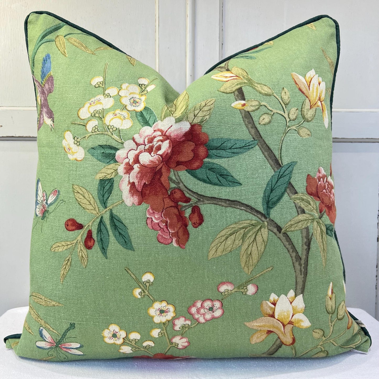 GP & J Baker Peony and Blossom Luxury Designer Green Red Cushion Pillow Cover