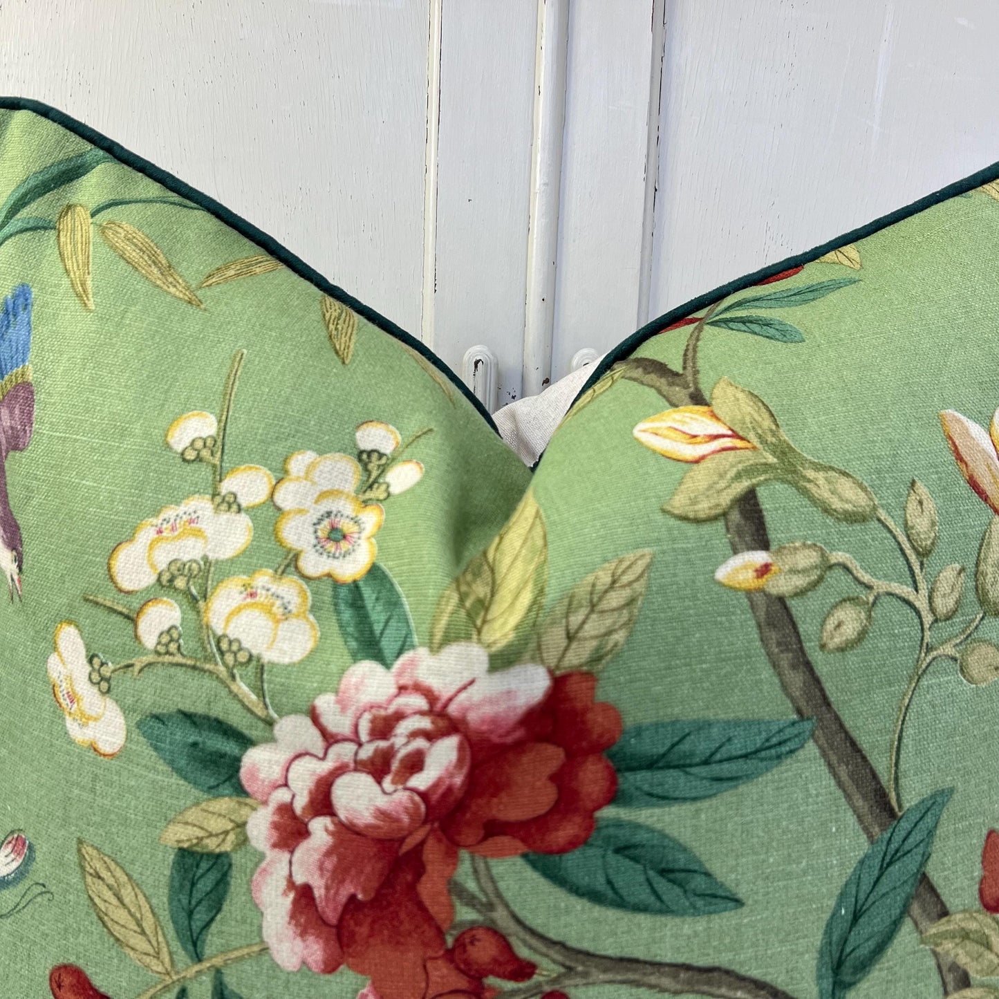 GP & J Baker Peony and Blossom Luxury Designer Green Red Cushion Pillow Cover