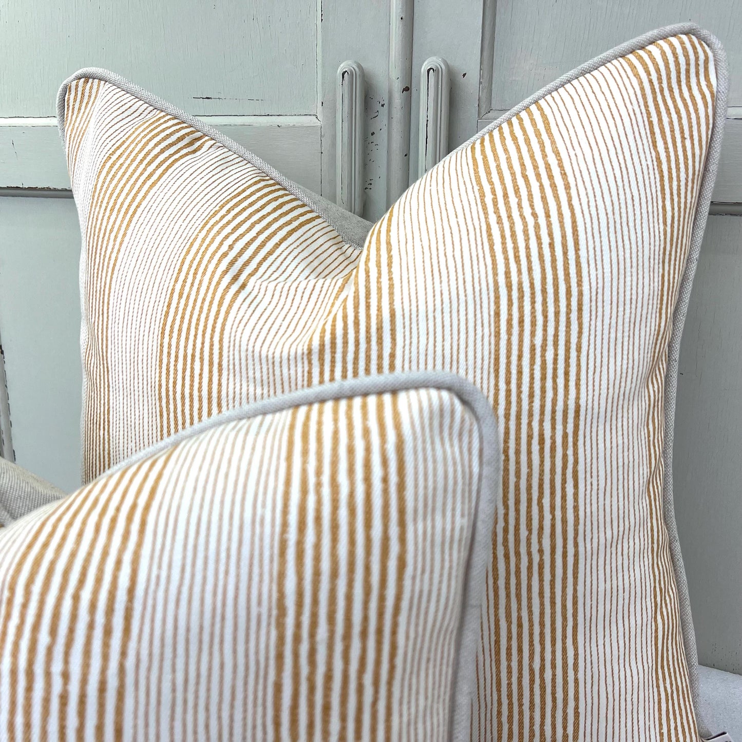 Cushions Made In Fermoie Luxury Designer Yellow Ticking Neutral Cotton Cushion Pillow Throw Cover