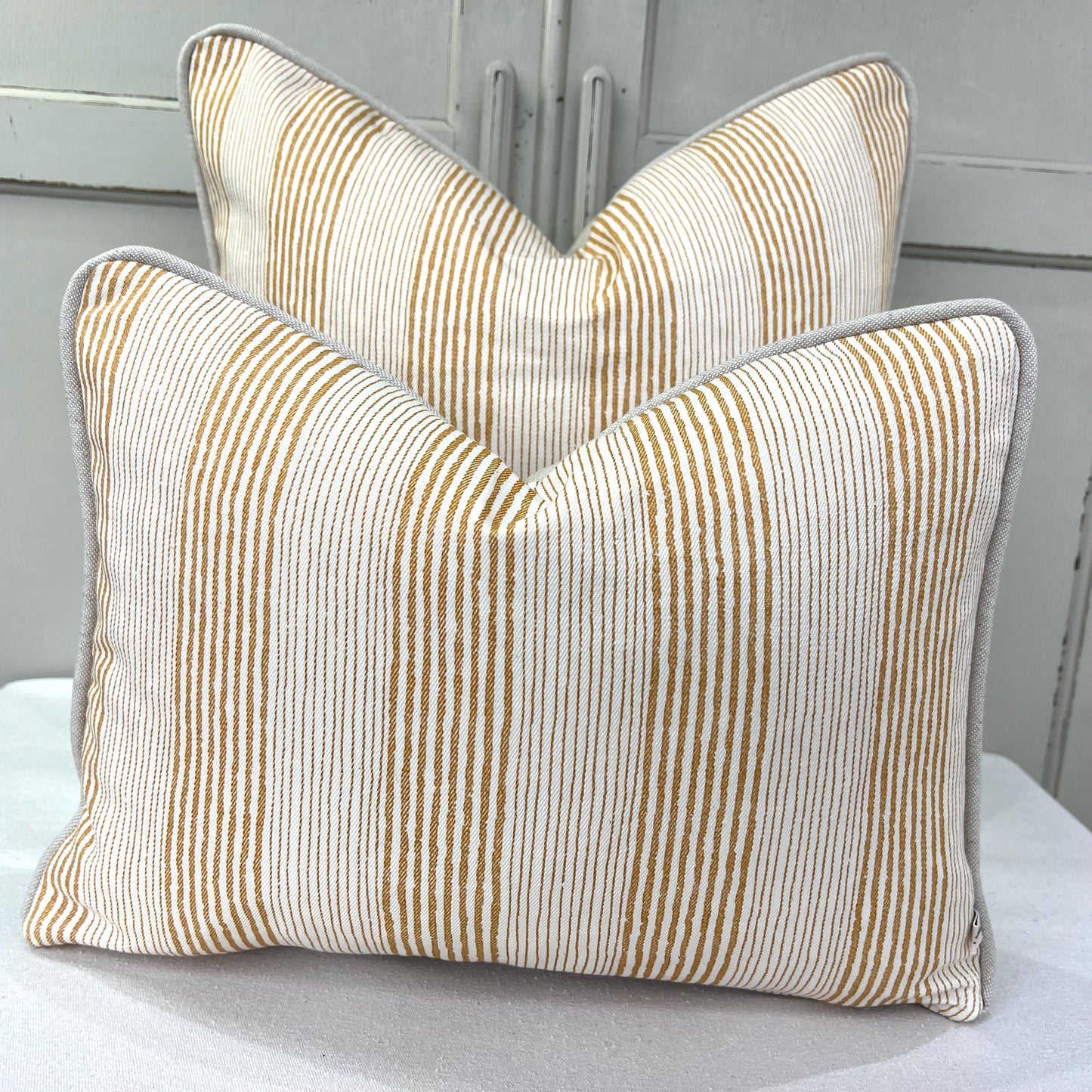 Cushions Made In Fermoie Luxury Designer Yellow Ticking Neutral Cotton Cushion Pillow Throw Cover
