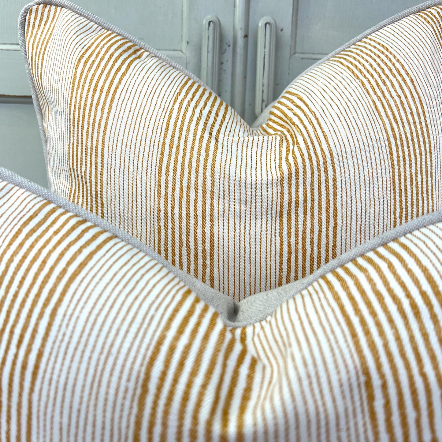Cushions Made In Fermoie Luxury Designer Yellow Ticking Neutral Cotton Cushion Pillow Throw Cover