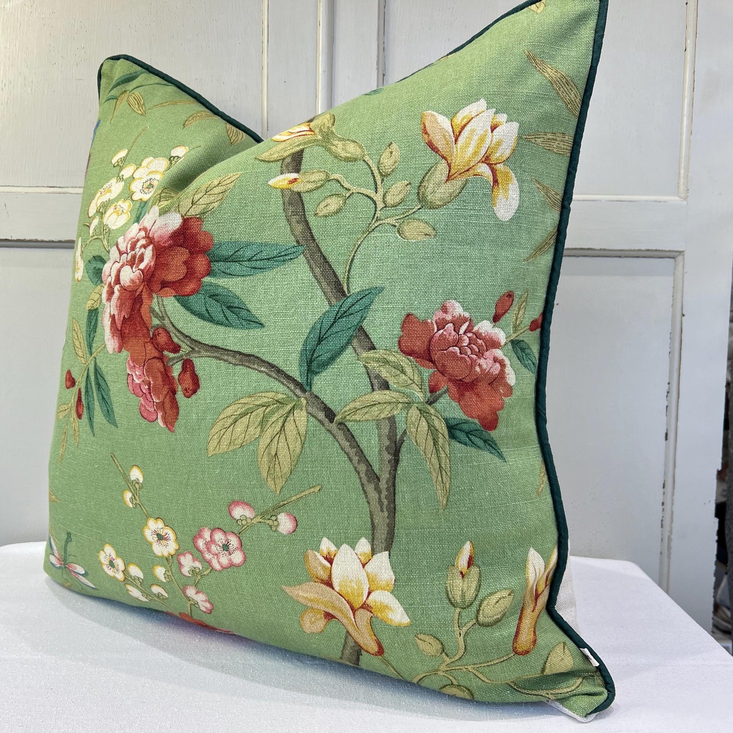 GP & J Baker Peony and Blossom Luxury Designer Green Red Cushion Pillow Cover