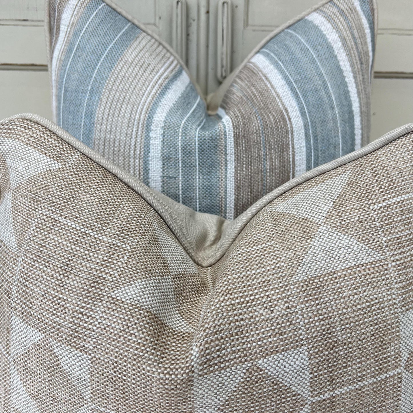 Cushions Made In Fermoie Luxury Designer Carskiey Broad Stripe Beige Blue Cushion Pillow Throw Cover