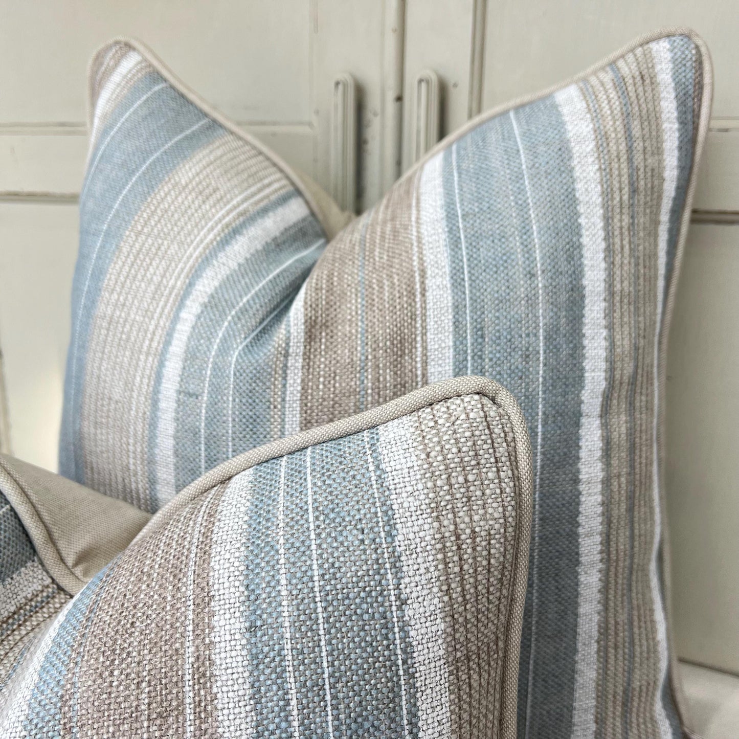 Cushions Made In Fermoie Luxury Designer Carskiey Broad Stripe Beige Blue Cushion Pillow Throw Cover