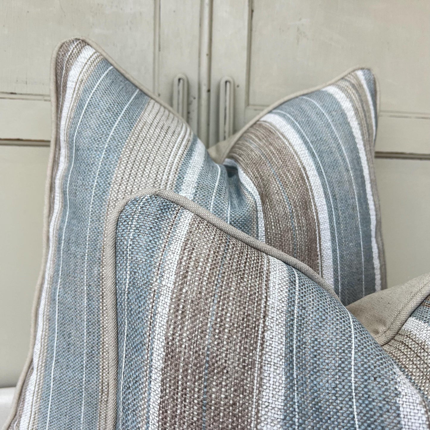 Cushions Made In Fermoie Luxury Designer Carskiey Broad Stripe Beige Blue Cushion Pillow Throw Cover