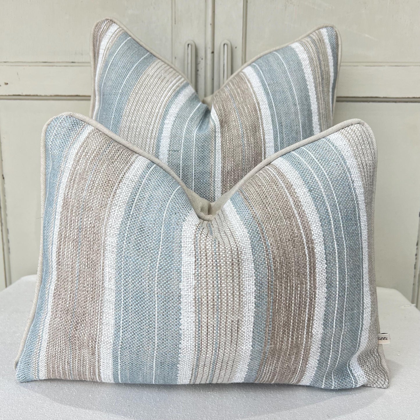 Cushions Made In Fermoie Luxury Designer Carskiey Broad Stripe Beige Blue Cushion Pillow Throw Cover