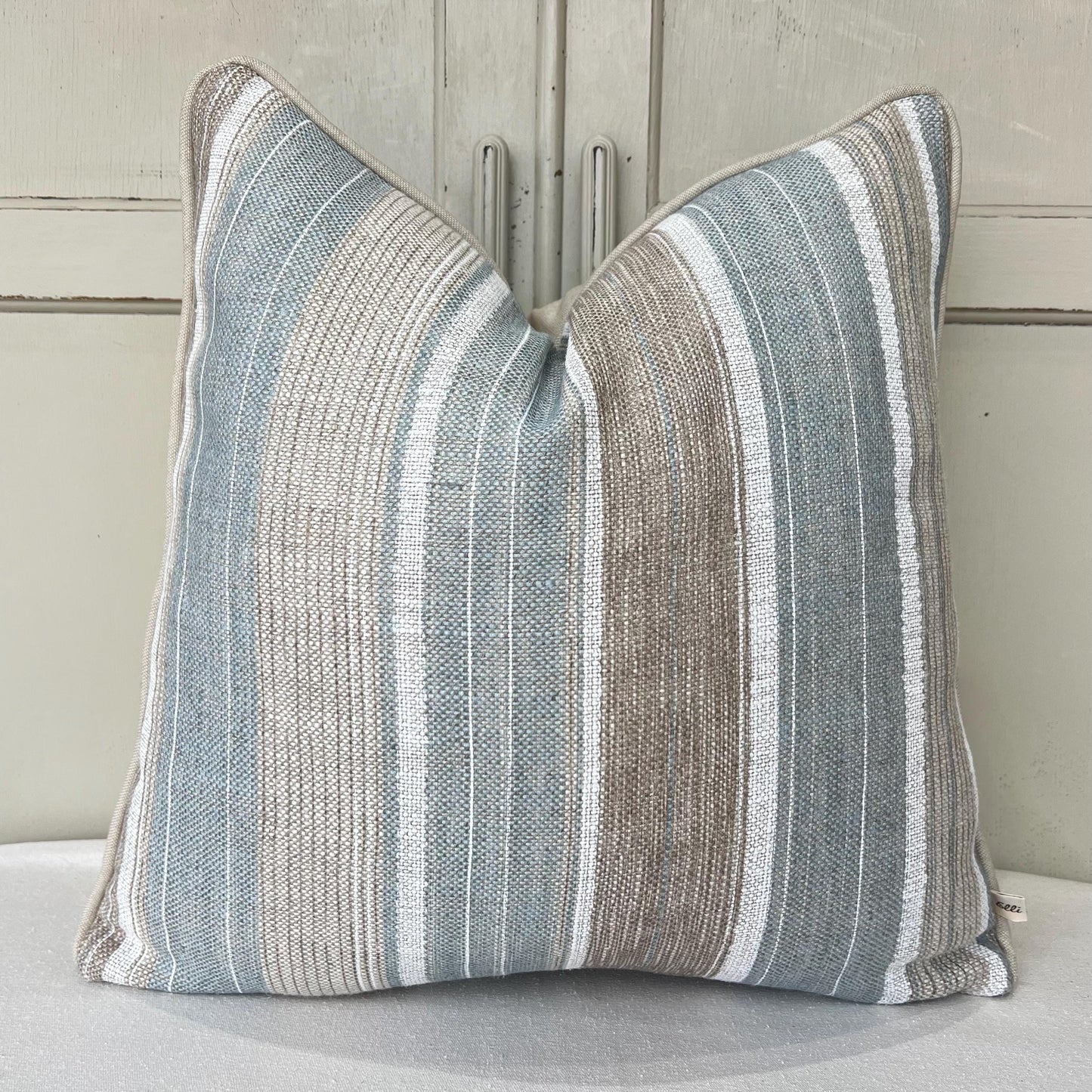Cushions Made In Fermoie Luxury Designer Carskiey Broad Stripe Beige Blue Cushion Pillow Throw Cover