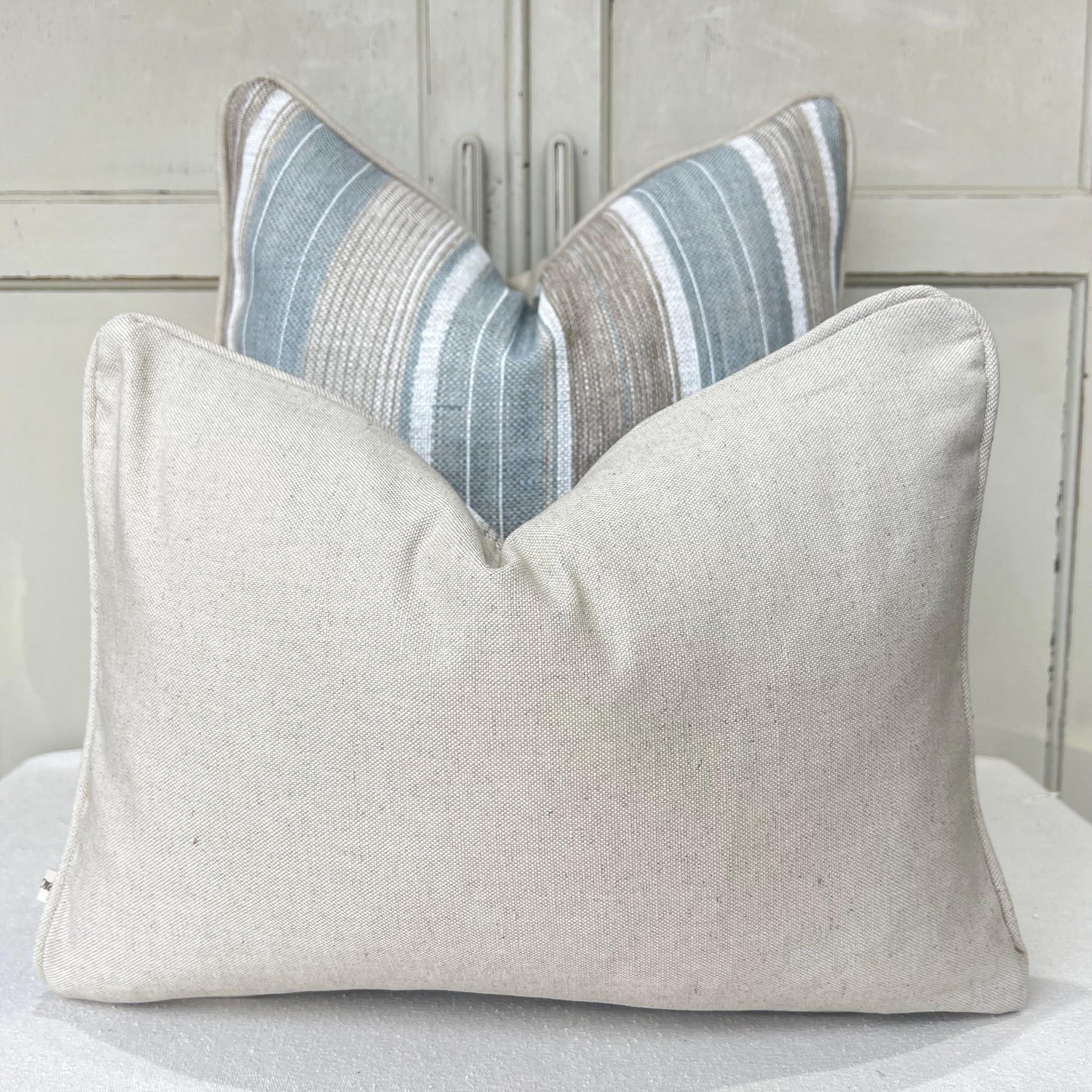 Cushions Made In Fermoie Luxury Designer Carskiey Broad Stripe Beige Blue Cushion Pillow Throw Cover