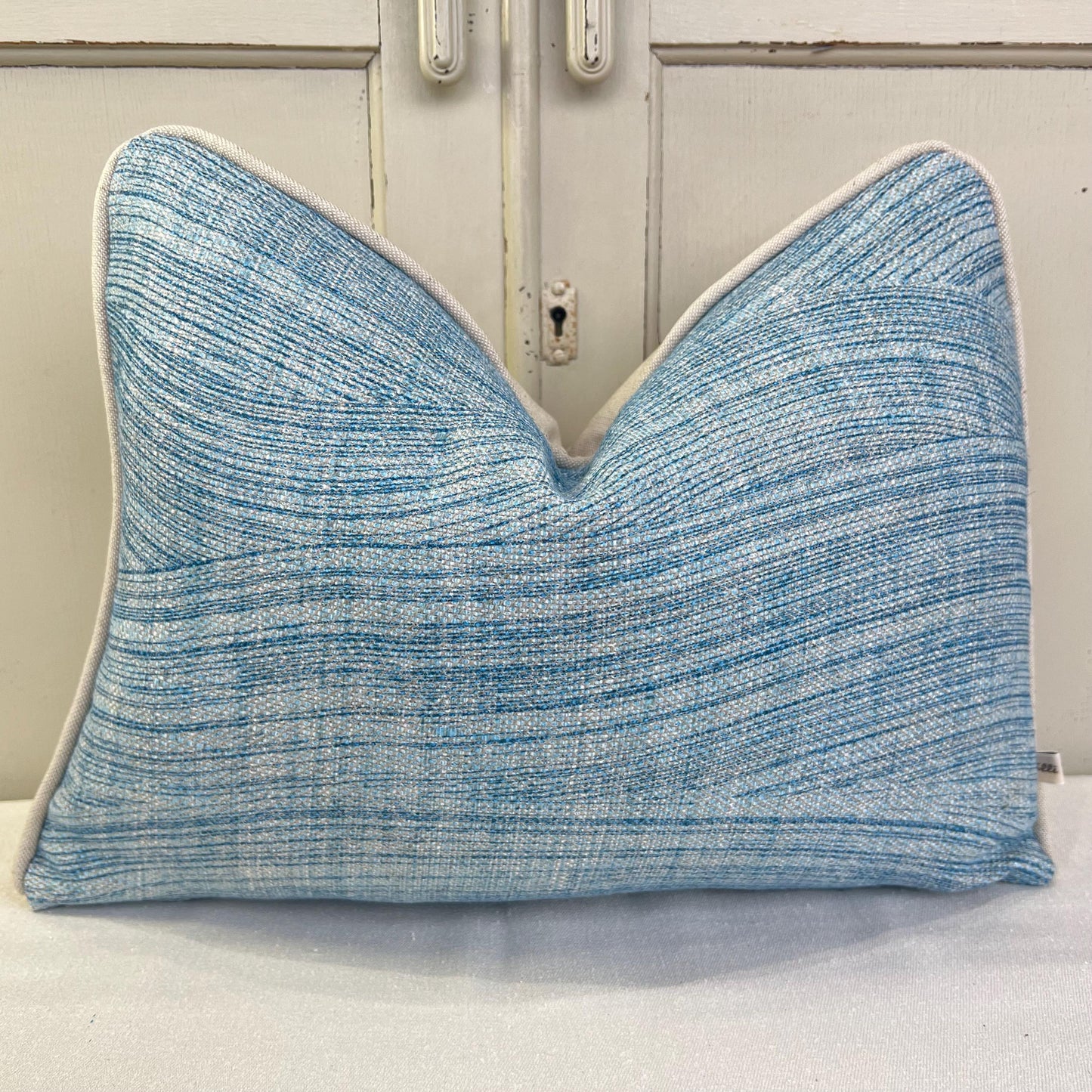 Cushions Made In Fermoie Wave Luxury Designer Decorative Rich Blue Linen Cushion Pillow Throw Cover.