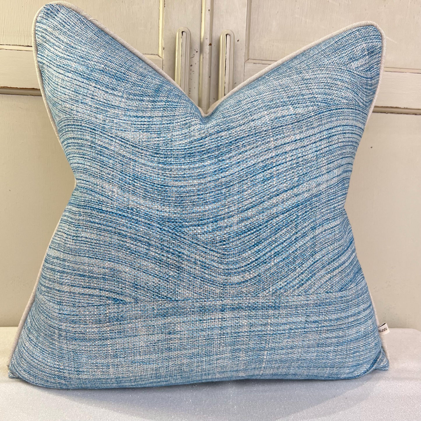 Cushions Made In Fermoie Wave Luxury Designer Decorative Rich Blue Linen Cushion Pillow Throw Cover.