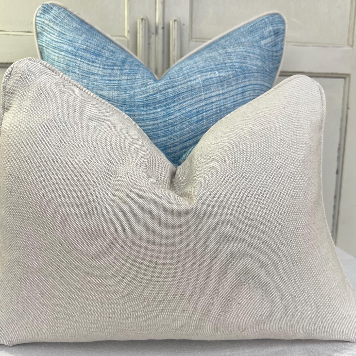 Cushions Made In Fermoie Wave Luxury Designer Decorative Rich Blue Linen Cushion Pillow Throw Cover.