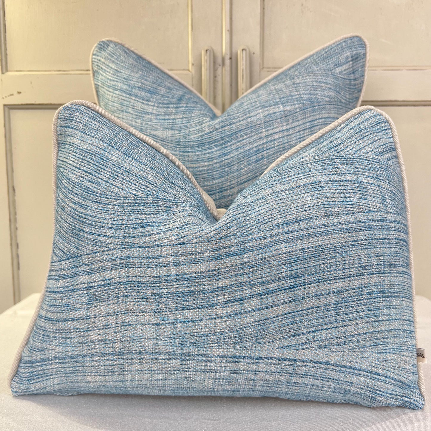 Cushions Made In Fermoie Wave Luxury Designer Decorative Rich Blue Linen Cushion Pillow Throw Cover.