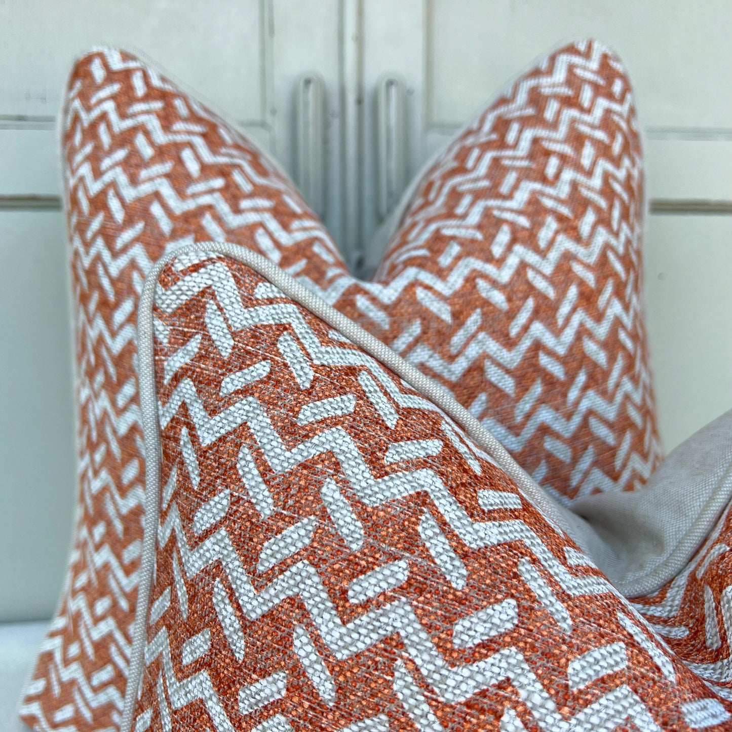 Fermoie Chiltern Luxury Designer Decorative Neutral Orange Linen Cushion Pillow Throw Cover